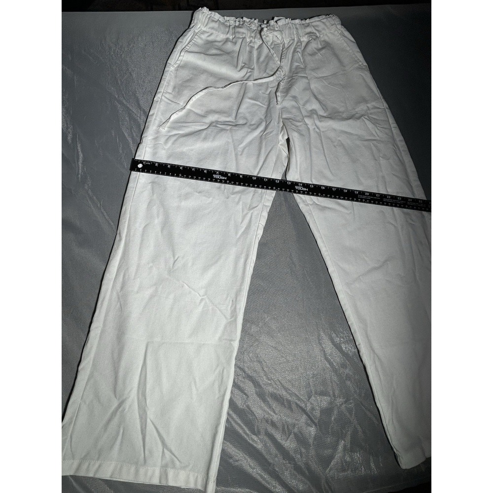 White Linen Elastic Waist Pants with Pockets Size Large - Picture 6 of 14